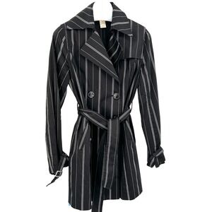 Vertigo Paris Black White Striped Trench Coat Size S Mobwife Preppy Goth‎
